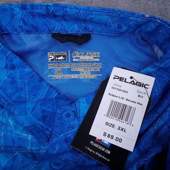 PELAGIC Eclipse Pro Series Hexed Guide Offshore Fishing LS Shirt Mens 3XL Blue - Picture 6 of 9